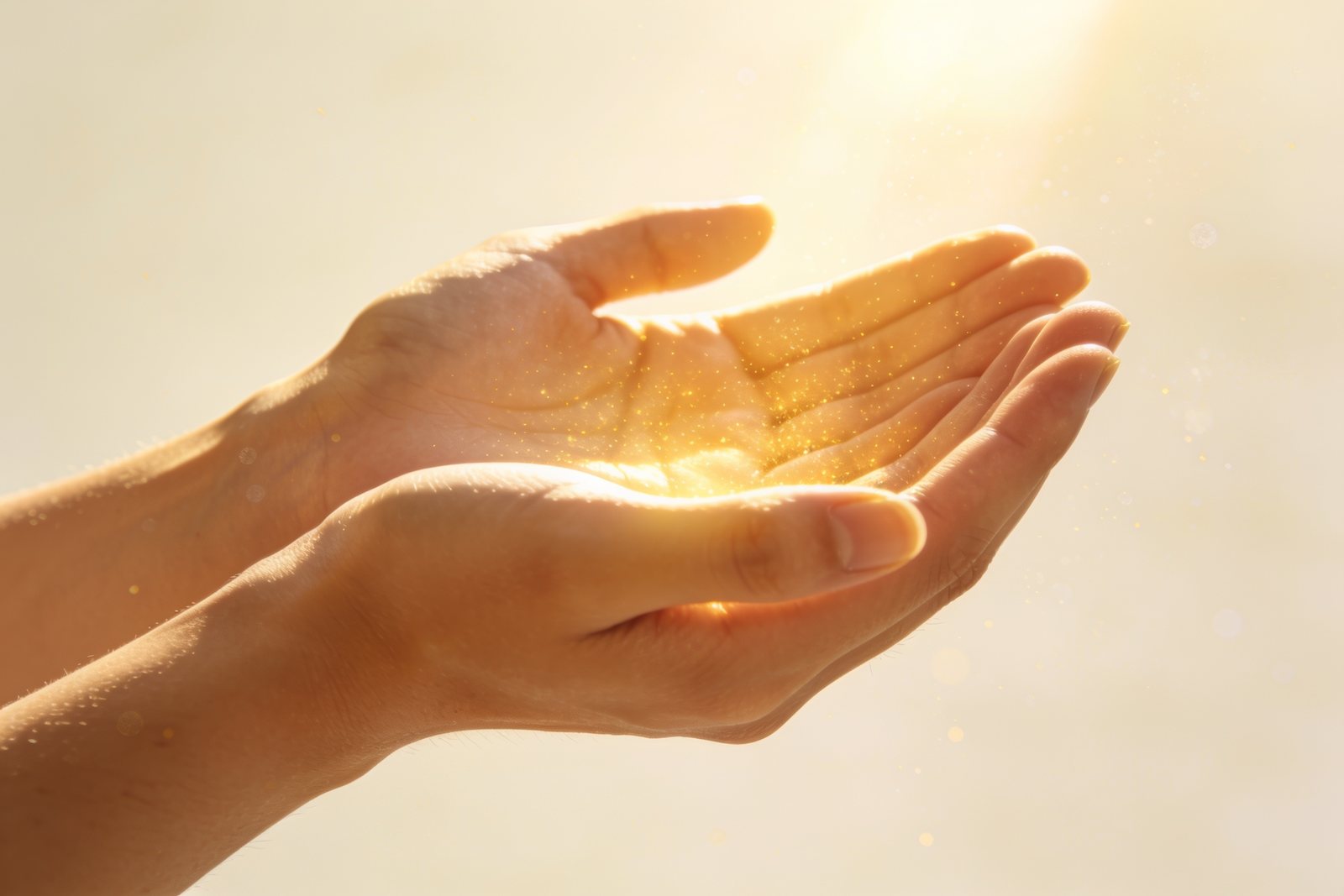 Open hands holding light